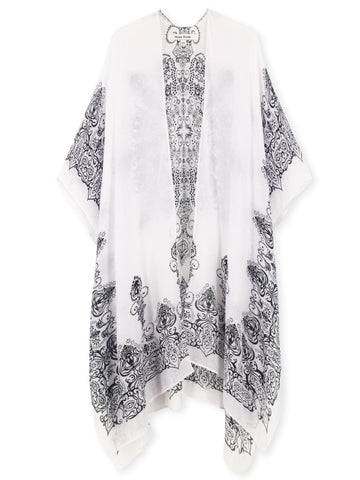 Moss Rose Bohemian Adeline White Print Kimono